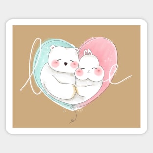 Bear Rabbit Love Balloon _ Bunniesmee Sticker